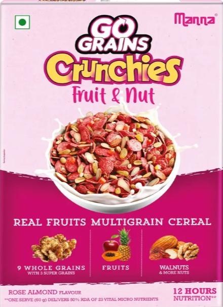 Manna Go Grains Crunchies Multigrain Cereal Fruit & Nut Rose Almond Flavour